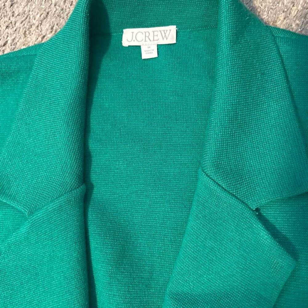 J.Crew Open Front Long Cardigan Size M Green Merino Wool Blend